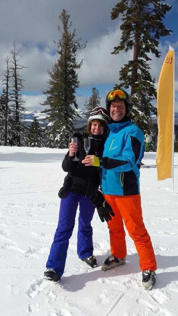 Drinking champagne on the slopes