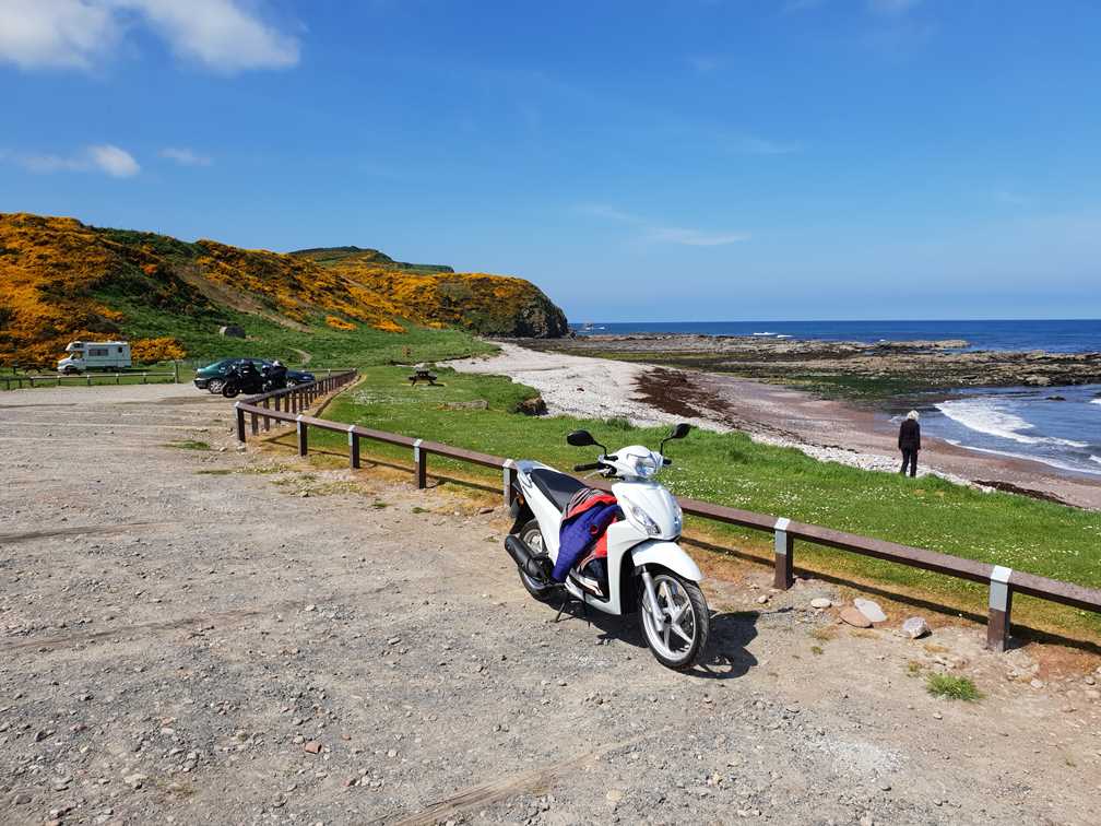 Our tiny scooter, perfect for exploring on our Scottish road trip