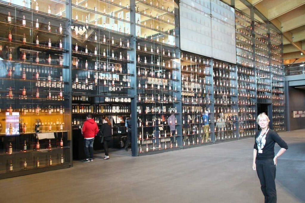 A wall of whisky, a bottle from every year in the Macallan Distillery