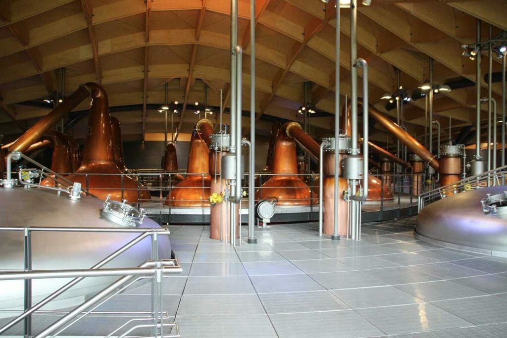 The copper whisky stills in the Macallan Distillery
