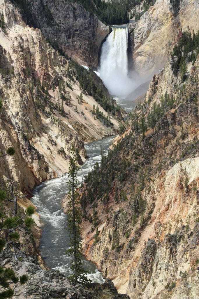 Waterfall tumbling into Yellowstone River