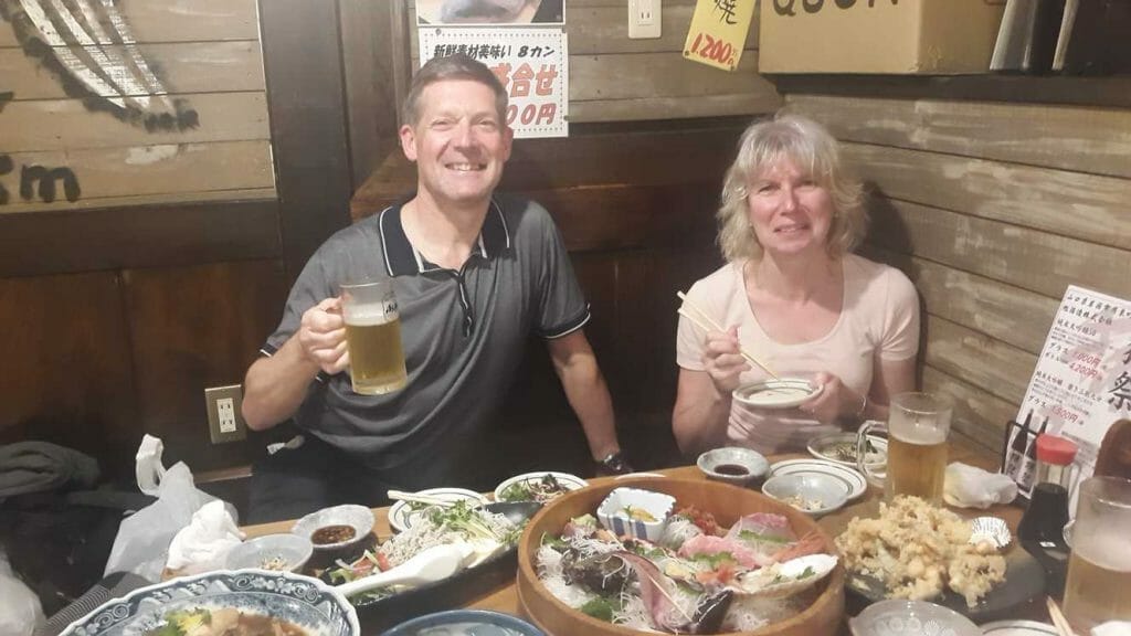 A traditional seafood meal on our tour of Japan