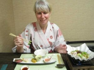 Eating traditional Japanese food