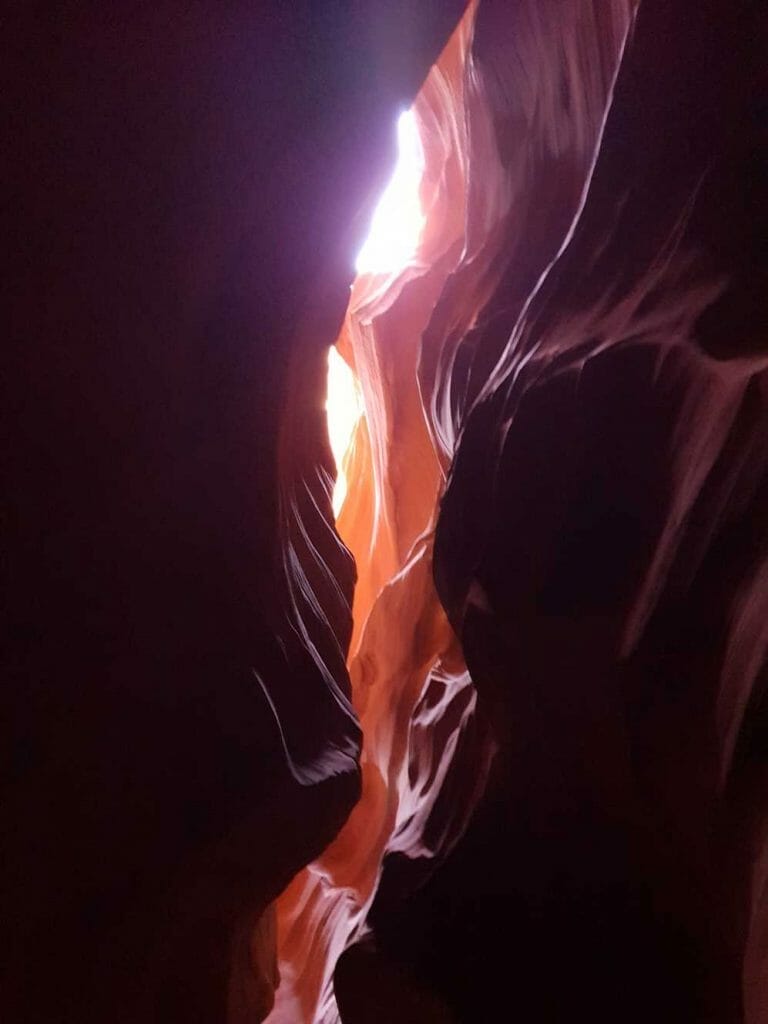 Light shining inside Antelope Canyon