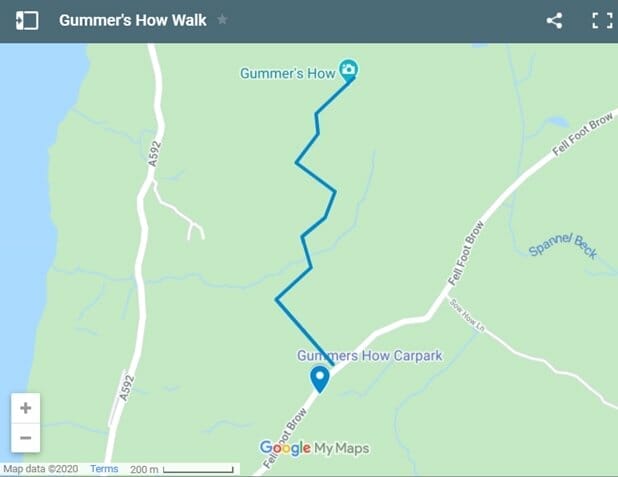 Gummers How Map for Easy walks in the Lake District
