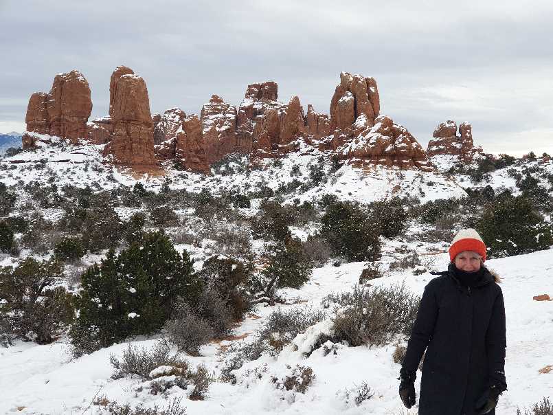 Me in the snow one day in Arches National Park 