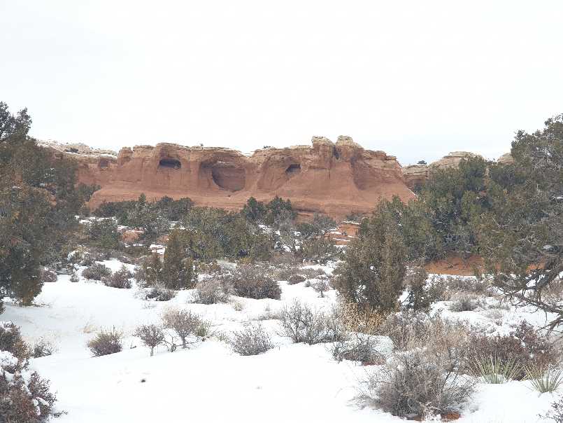 Winter's day in front of Tapestry Arch in Arches NP