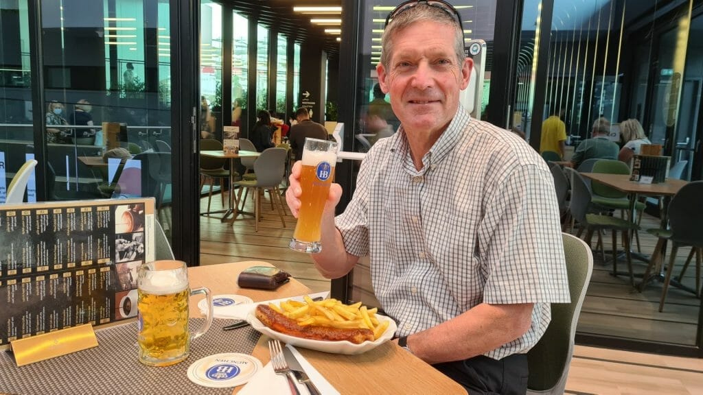 Peter enjoying German food and drink at the Expo in Dubai