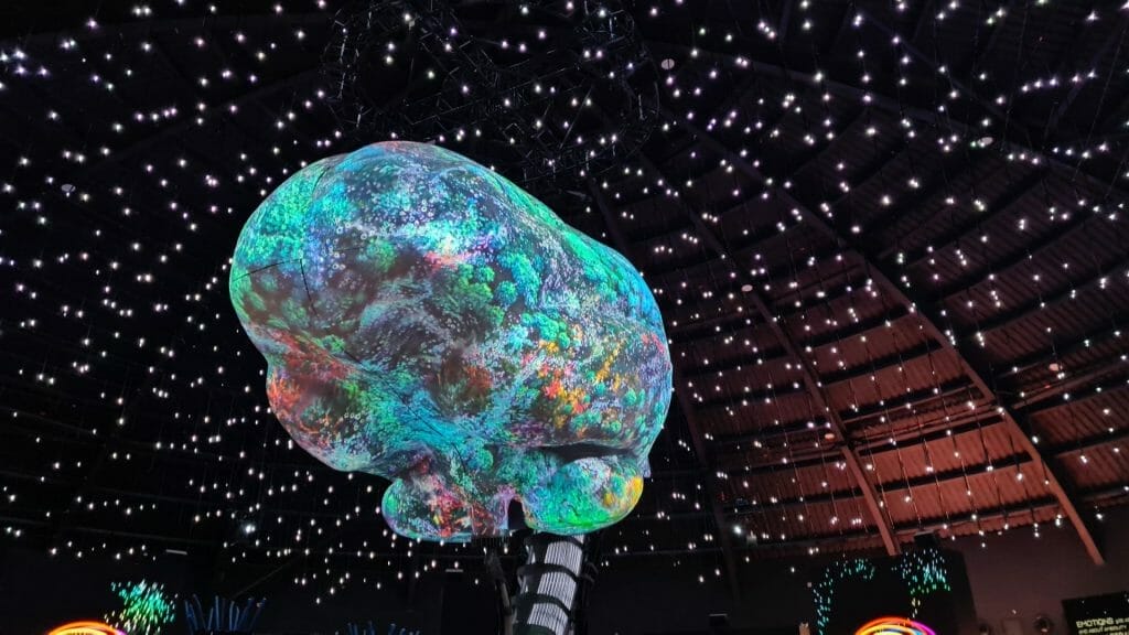 Coloured and illuminated brain in the Russian Pavilion