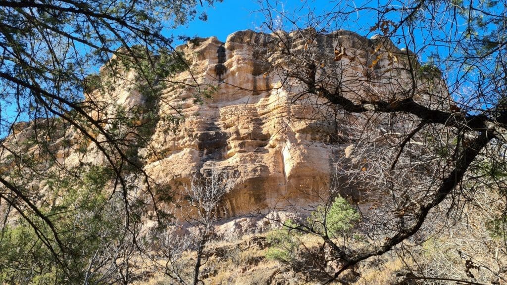 Gila cliff dwellings seen from Canyon floor