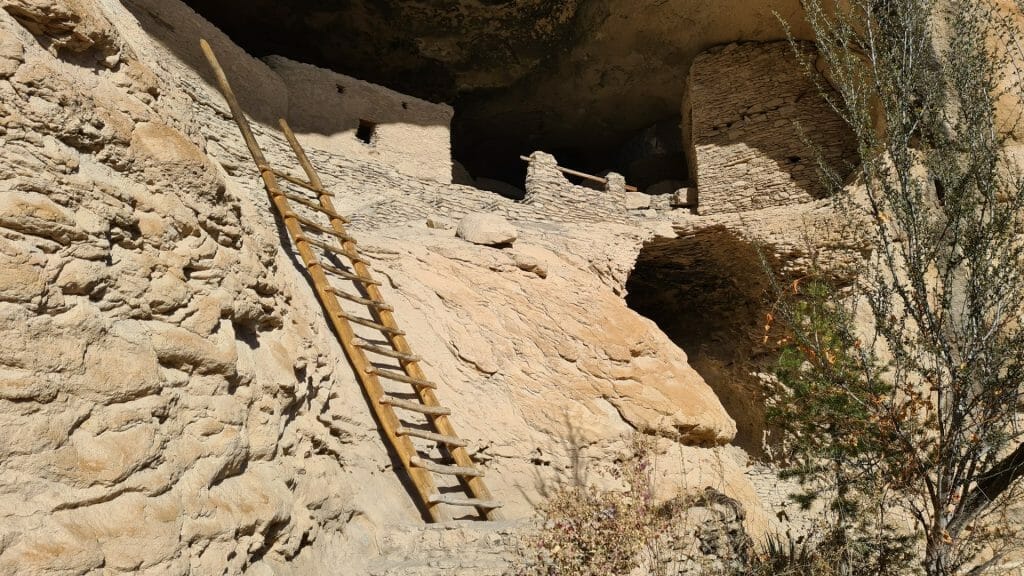 Wooden ladder leading to caves