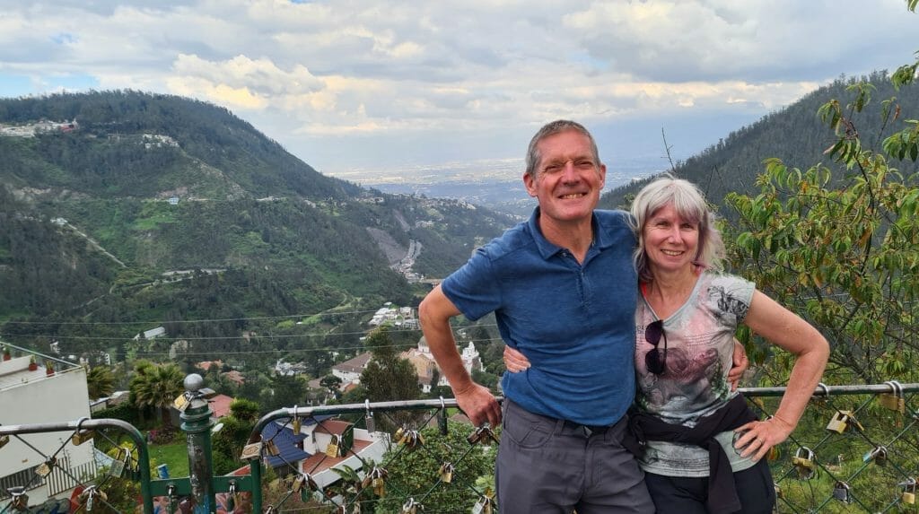 Peter and Jane with view over Quito in background