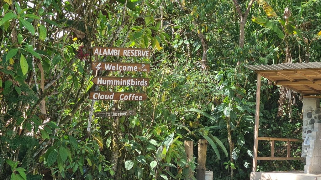 Sign for Alambi Reserve on one day in Mindo trip