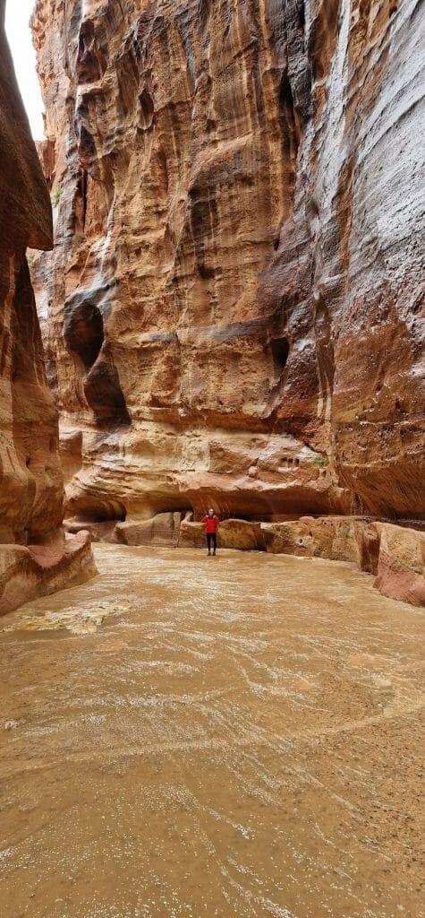 Flood water in the Siq inside Petra