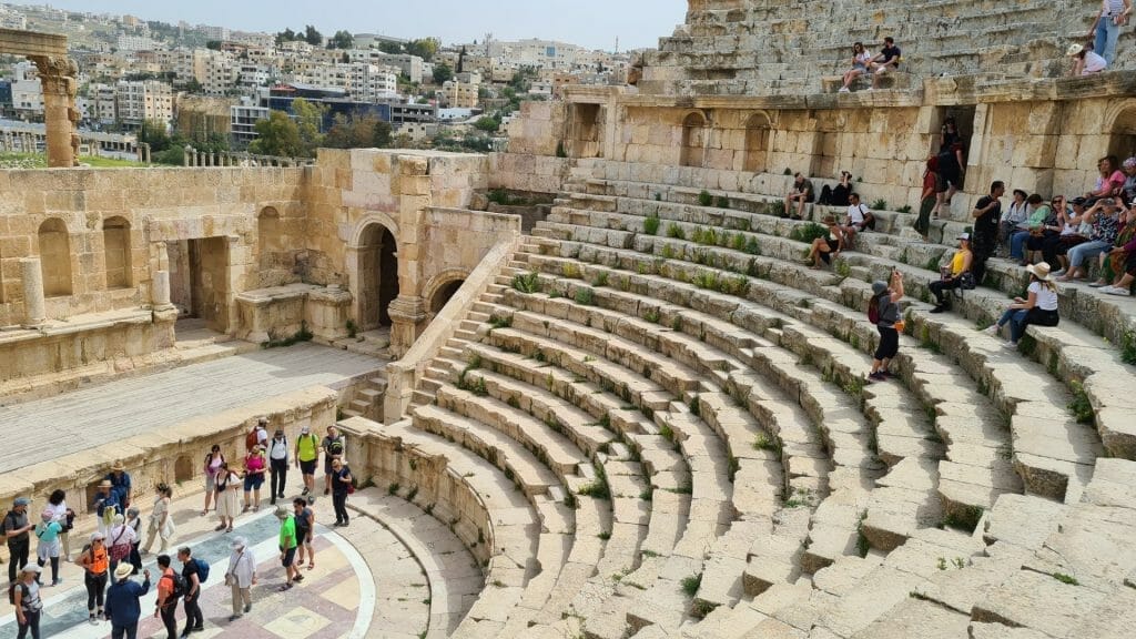 The amphitheatre with stone seating inside Jerash 