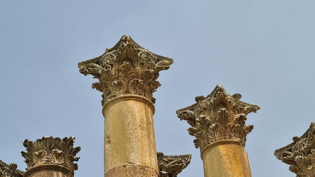 Intricate stone detail at the top of the columns in the Temple of Artemis