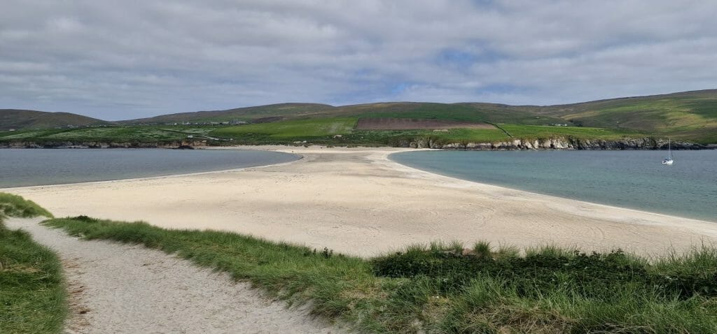 View of Tombolo showing what is it like in Shetland