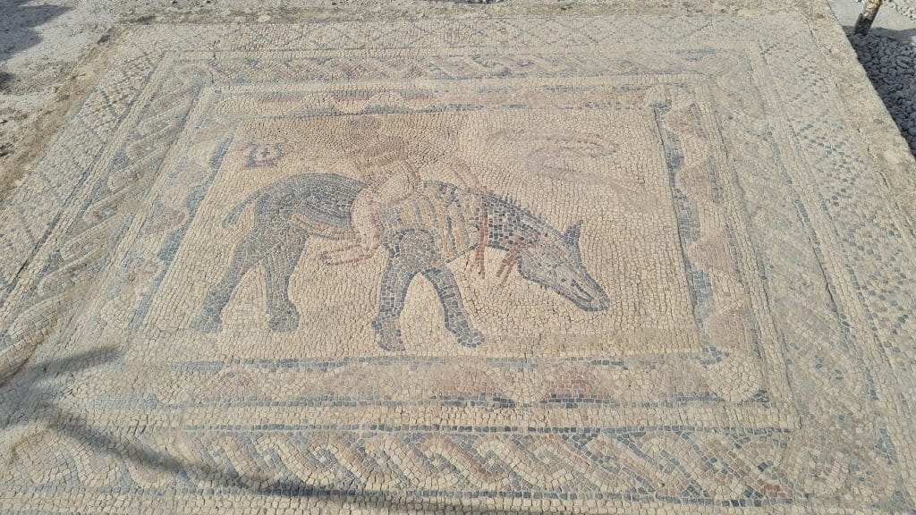 Mosaic of man riding horse